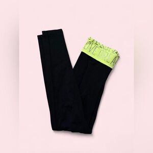 Stylish Black Leggings with Neon Green Waistband